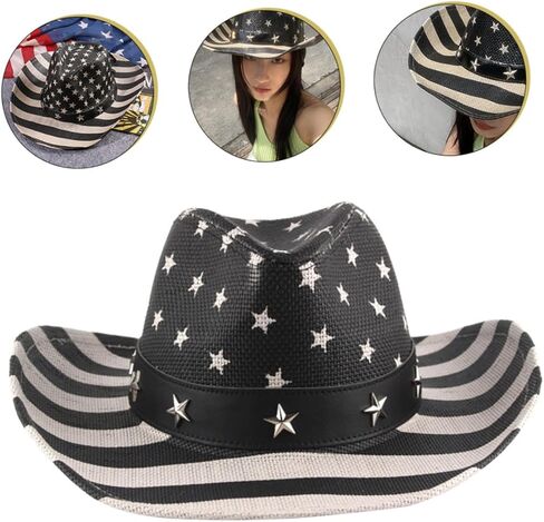 BESPORTBLE Patriotic Cowboy Hat Straw Sunshade Unisex 4th of July Hat for Men and Women Black in Saudi Arabia