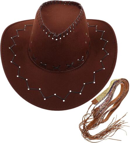 Cowboy Hat with Sparkling Rhinestone and 6 Adjustable Western Hat Bands for Women Sun Shade Outdoor Party Accessory Multi in Saudi Arabia