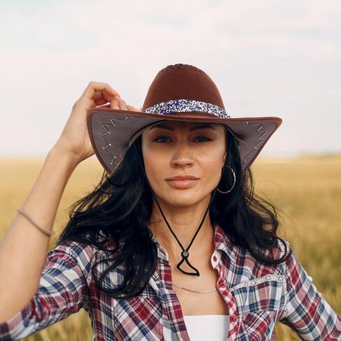 Cowboy Hat with Sparkling Rhinestone and 6 Adjustable Western Hat Bands for Women Sun Shade Outdoor Party Accessory Multi in Saudi Arabia