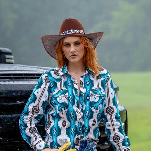 Cowboy Hat with Sparkling Rhinestone and 6 Adjustable Western Hat Bands for Women Sun Shade Outdoor Party Accessory Multi in Saudi Arabia