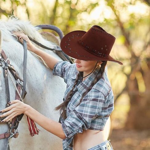 Cowboy Hat with Sparkling Rhinestone and 6 Adjustable Western Hat Bands for Women Sun Shade Outdoor Party Accessory Multi in Saudi Arabia
