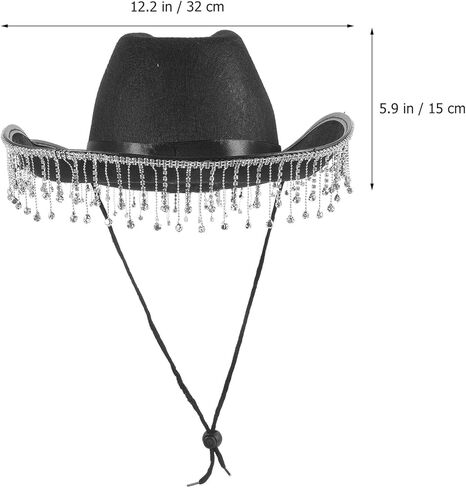 Cowgirl Hat for Women Wide Brim Western Rhinestone Tassel Black Wedding Bride Hat for Bridal Party in Saudi Arabia