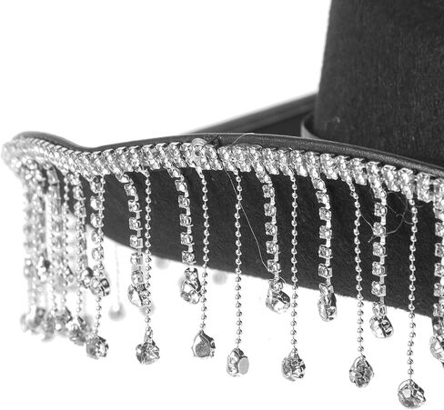 Cowgirl Hat for Women Wide Brim Western Rhinestone Tassel Black Wedding Bride Hat for Bridal Party in Saudi Arabia