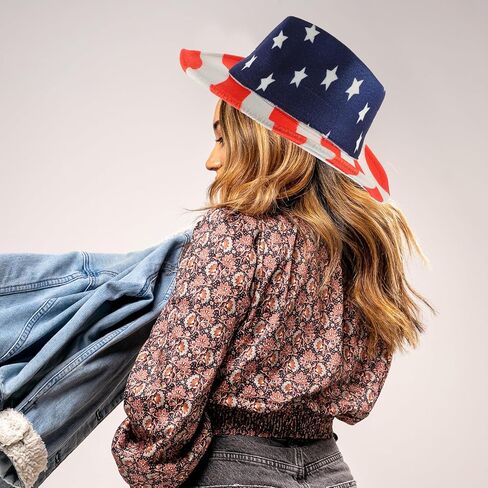 BESTonZON Vintage American Flag Cowboy Hat Western Style Patriotic Independence Day Cap for Men Women Brim with Stars Holiday Party Accessory Multi in Saudi Arabia