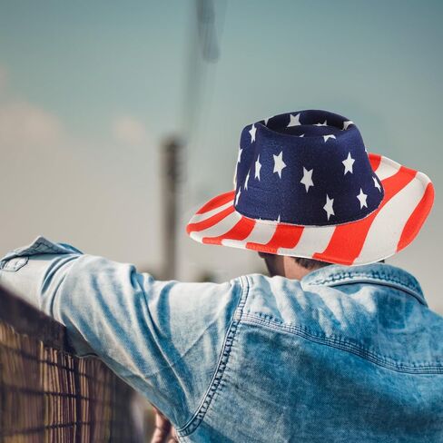BESTonZON Vintage American Flag Cowboy Hat Western Style Patriotic Independence Day Cap for Men Women Brim with Stars Holiday Party Accessory Multi in Saudi Arabia
