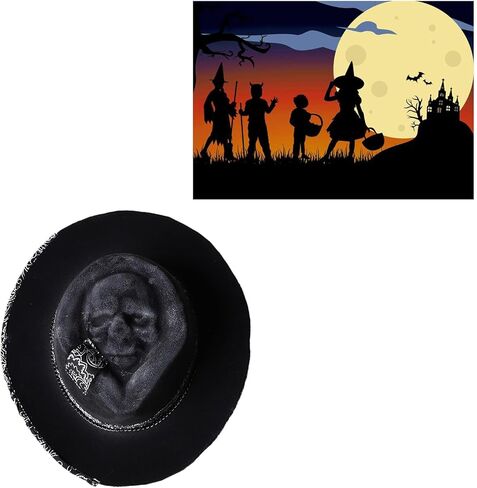 Trendy Halloween Skull Cowboy Hat Stylish and Distinctive Unisex Headpiece Fashionable and Punk Headwear Halloween Costume Cowboy Hat in Kuwait