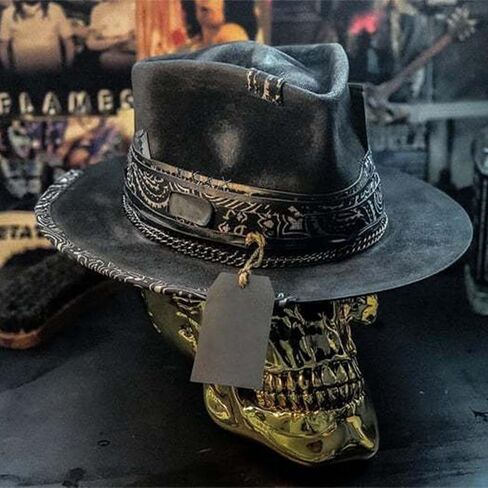 Trendy Halloween Skull Cowboy Hat Stylish and Distinctive Unisex Headpiece Fashionable and Punk Headwear Halloween Costume Cowboy Hat in Kuwait