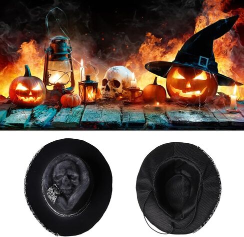 Trendy Halloween Skull Cowboy Hat Stylish and Distinctive Unisex Headpiece Fashionable and Punk Headwear Halloween Costume Cowboy Hat in Kuwait