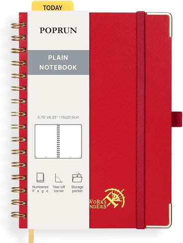 POPRUN Graph Paper Spiral Journal Notebook, [A5-5.75'' x 8.25''] - 120 GSM Thick Paper, 141 Numbered Pages, Grid Notebooks for Men & Women with Pocket, Index Tabs, 8 Perforated Sheets, Light Pink in Saudi Arabia