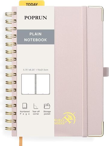 POPRUN Graph Paper Spiral Journal Notebook, [A5-5.75'' x 8.25''] - 120 GSM Thick Paper, 141 Numbered Pages, Grid Notebooks for Men & Women with Pocket, Index Tabs, 8 Perforated Sheets, Light Pink in Saudi Arabia