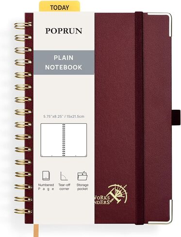 POPRUN Graph Paper Spiral Journal Notebook, [A5-5.75'' x 8.25''] - 120 GSM Thick Paper, 141 Numbered Pages, Grid Notebooks for Men & Women with Pocket, Index Tabs, 8 Perforated Sheets, Light Pink in Saudi Arabia