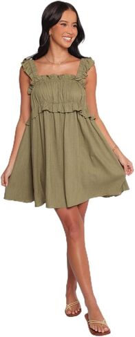 Petal & Pup Women's Orion-Frill-Strap-mini-Dress-Olive in Saudi Arabia
