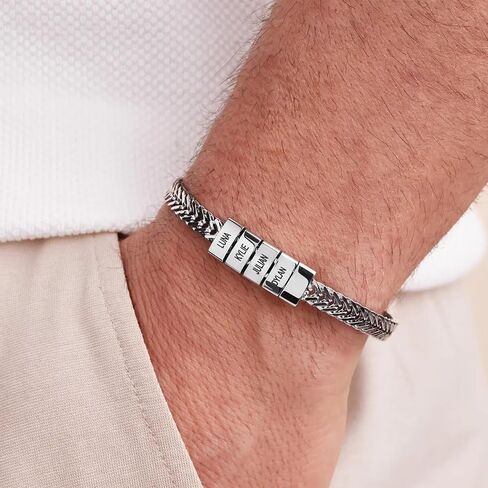 MYKA - Personalized Elements Beads Braided Bracelet - With Up to 5 Custom Inscriptions - Stainless Steel - Designer Jewelry for Him, Men - Dainty Gift for Christmas, Father's Day, Anniversary in Saudi Arabia