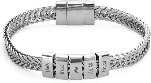 MYKA - Personalized Elements Beads Braided Bracelet - With Up to 5 Custom Inscriptions - Stainless Steel - Designer Jewelry for Him, Men - Dainty Gift for Christmas, Father's Day, Anniversary in Saudi Arabia