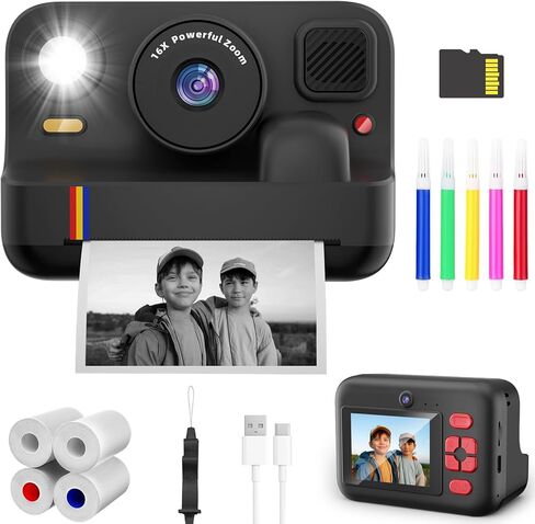 Instant Print Camera for Kids, App Printing, 1080P Video, Dual-Lens Selfie Digital Camera with 32G SD, Christmas Birthday Gifts for Girls Boys 4 5 6 7 8 9 10 11 12 Year Old, Portable Toddler Toy in Saudi Arabia
