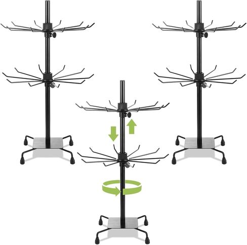 Acrux7 3 PCS 2 Tier Rotating Jewelry Display Stand, Adjustable Height Rotating Keychain Display Stand for Vendors, Metal Spinning Necklace Holder for Vendors Booth Retail Necklace Bracelet (Black) in Saudi Arabia