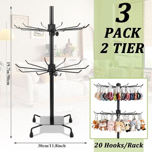 Acrux7 3 PCS 2 Tier Rotating Jewelry Display Stand, Adjustable Height Rotating Keychain Display Stand for Vendors, Metal Spinning Necklace Holder for Vendors Booth Retail Necklace Bracelet (Black) in Saudi Arabia