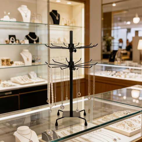 Acrux7 3 PCS 2 Tier Rotating Jewelry Display Stand, Adjustable Height Rotating Keychain Display Stand for Vendors, Metal Spinning Necklace Holder for Vendors Booth Retail Necklace Bracelet (Black) in Saudi Arabia
