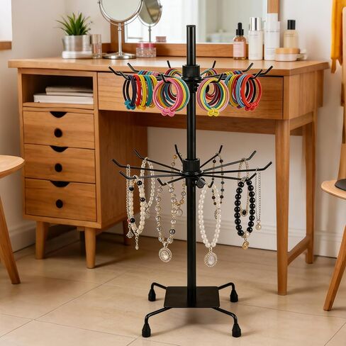 Acrux7 3 PCS 2 Tier Rotating Jewelry Display Stand, Adjustable Height Rotating Keychain Display Stand for Vendors, Metal Spinning Necklace Holder for Vendors Booth Retail Necklace Bracelet (Black) in Saudi Arabia