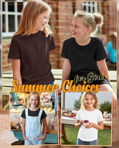 3 Pack Girls' Short Sleeve Shirts Kids Basic Crew Neck Soft Tunics Curve Hem Summer Casual Tops 5-14 Years in Kuwait