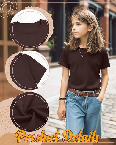 3 Pack Girls' Short Sleeve Shirts Kids Basic Crew Neck Soft Tunics Curve Hem Summer Casual Tops 5-14 Years in Kuwait