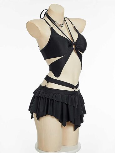 MEOWCOS Goth Bikini Halter Neck Swimsuit Gothic Butterfly Design Top Bathing Suit in Saudi Arabia