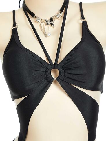 MEOWCOS Goth Bikini Halter Neck Swimsuit Gothic Butterfly Design Top Bathing Suit in Saudi Arabia