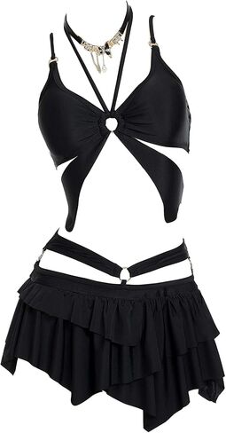 MEOWCOS Goth Bikini Halter Neck Swimsuit Gothic Butterfly Design Top Bathing Suit in Saudi Arabia