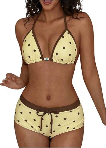WDIRARA Women's Polka Dots 2 Piece Swimsuit Triangle Halter Bikini Set Boyshorts Bathing Suit in Saudi Arabia