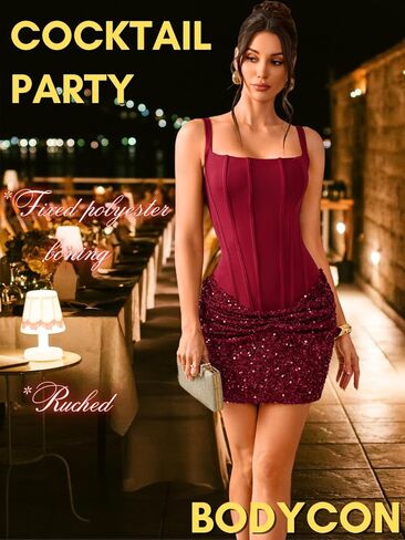 Kaei&Shi Sequin Mini Dresses,Square Neck Lace Up Corset Top Dress,Sparkly Homecoming Birthday Party Outfits in Saudi Arabia
