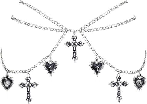 سلسلة خصر متقاطعة على الطراز القوطي - سلاسل بطن هيب هوب متقاطعة على شكل بونك قوطي، إكسسوارات حزام بطبقات الجرونج للنساء in Kuwait