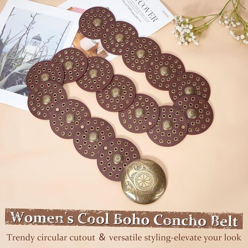 Western Leather Belts for Women Boho Waist Belt Cowgirl Disc Belts for Dress in Kuwait
