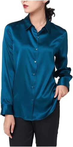 CLC Women's Satin Silk Long Sleeve Button Down Shirt Formal Work Blouse in Saudi Arabia