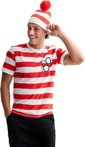 تي شيرت Mad Engine Where's Waldo للرجال بجيب ونظارات تنكرية ومجموعة تي شيرت وقبعة صغيرة in Saudi Arabia