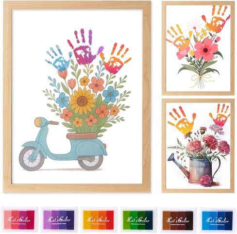 مجموعة فنية لطباعة اليد من باقة الزهور من تشيري تشيرز، 3 أوراق فريدة خاصة بتصميم زهور، هدية تذكارية يدوية الصنع، هدية ذات مغزى لعيد الميلاد أو عيد الشكر، 6 وسادات حبر غير سامة in Kuwait