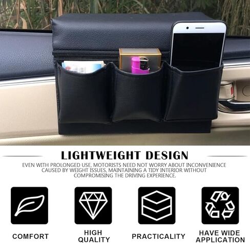 Universal Car Door Side Storage Pocket - Black Leather Window Armrest Organizer Bag with Extra Storage Space for Vehicle Interior Accessories in Saudi Arabia