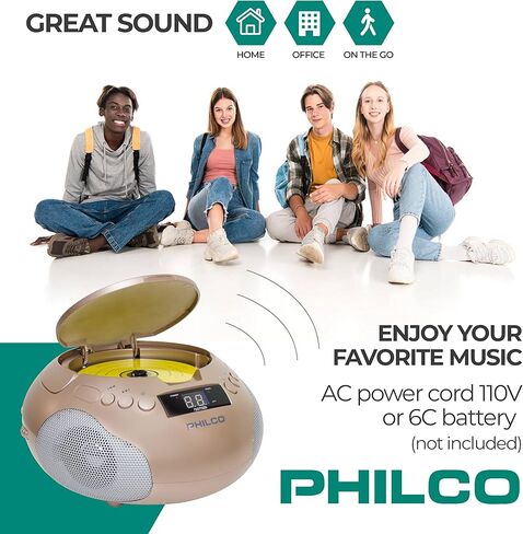 مشغل الأقراص المضغوطة المحمول من Philco مع مكبرات صوت وراديو AM FM | صندوق بوم أسود متوافق مع أقراص CD-R/CD-RW والأقراص الصوتية المضغوطة | مدخل ايه يو اكس 3.5 ملم | صوت ستيريو | شاشة LED | تعمل بالتيار المتردد/البطارية (متجددة) in Saudi Arabia