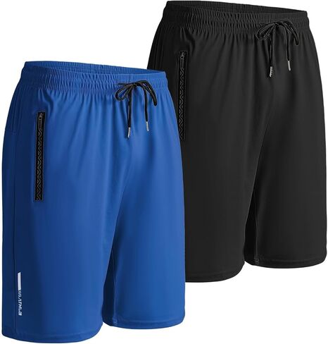 Zhuqing 2 Pack Men's Workout Shorts 9" with Zip Pockets Quick Dry Lightweight Gym Running Shorts for Men, Athletic Training in Saudi Arabia