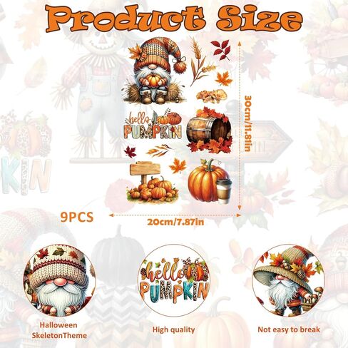 9 Sheets Fall Window Clings for Glass Windows, Hello Pumpkin Maple Leaves Truck Scarecrow Thankful Grateful Blessed Decals Double-Sided Stickers for Autumn Thanksgiving Harvest Party Home in Kuwait
