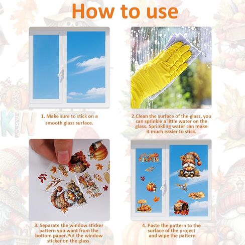 9 Sheets Fall Window Clings for Glass Windows, Hello Pumpkin Maple Leaves Truck Scarecrow Thankful Grateful Blessed Decals Double-Sided Stickers for Autumn Thanksgiving Harvest Party Home in Kuwait