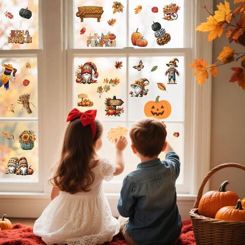 9 Sheets Fall Window Clings for Glass Windows, Hello Pumpkin Maple Leaves Truck Scarecrow Thankful Grateful Blessed Decals Double-Sided Stickers for Autumn Thanksgiving Harvest Party Home in Kuwait