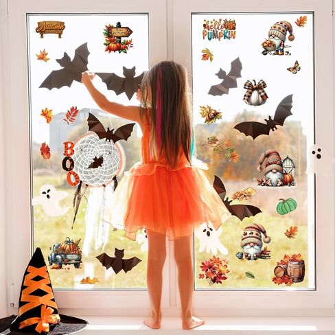 9 Sheets Fall Window Clings for Glass Windows, Hello Pumpkin Maple Leaves Truck Scarecrow Thankful Grateful Blessed Decals Double-Sided Stickers for Autumn Thanksgiving Harvest Party Home in Kuwait