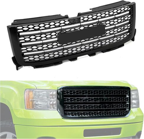 شبكة المصد الأمامي من KUAFU متوافقة مع 2011-2014 GMC Sierra 2500 HD 3500 HD لاستبدال 20966057 شواية ممتص الصدمات بدون شعار بلاستيك كروم فضي in Kuwait