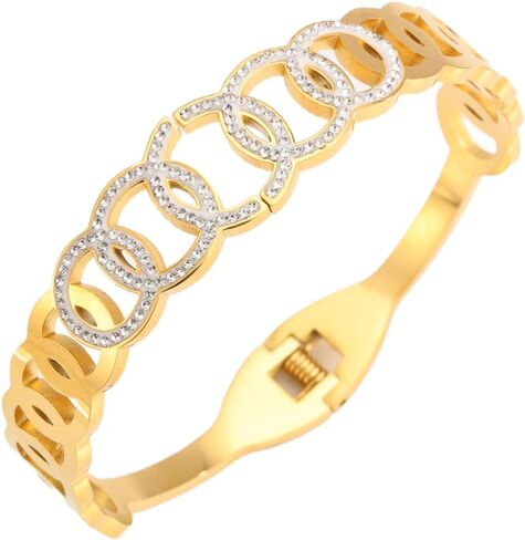 Chic Gold Stainless Steel Bracelet – Interlocking Circle Design with Sparkling rhinestones Accents in Saudi Arabia