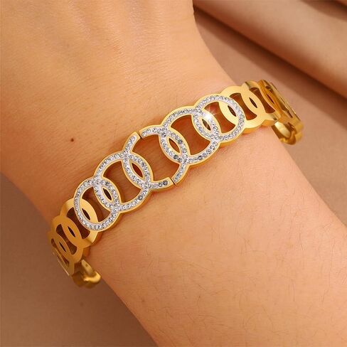 Chic Gold Stainless Steel Bracelet – Interlocking Circle Design with Sparkling rhinestones Accents in Saudi Arabia