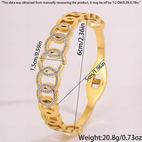 Chic Gold Stainless Steel Bracelet – Interlocking Circle Design with Sparkling rhinestones Accents in Saudi Arabia