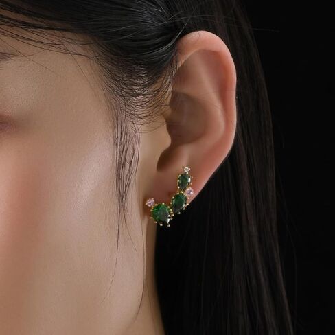 Gold-Plated Green And Pink 5A Cubic Zirconia CZ Asymmetric Cactus And Flower Unique Stud Earrings丨925 Sterling Silver Ear posts丨Plant-Themed and Desert Earrings丨Hypoallergenic Statement Jewelry Gift for Her Mom Women Wife in Saudi Arabia
