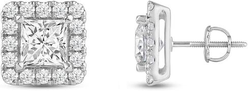 saavyco_jewels 1.00 Ct Princess Cut White Diamond Halo Women's Stud Earrings With 925 Sterling Silver 14k White Gold Finish in Saudi Arabia