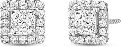 saavyco_jewels 1.00 Ct Princess Cut White Diamond Halo Women's Stud Earrings With 925 Sterling Silver 14k White Gold Finish in Saudi Arabia