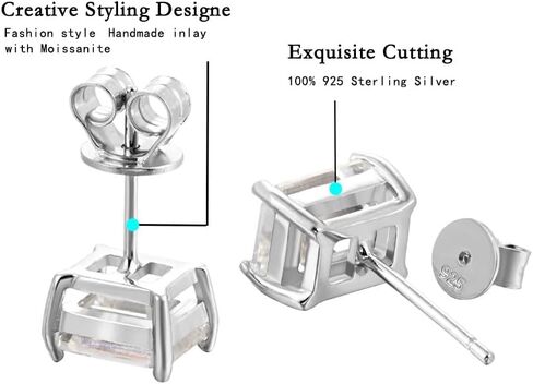 1-2ct Rectangular Moissanite Earrings for Women - Sparkling Laboratory Diamond Earrings Jewelry Wedding Anniversary Party Gift S925 Silver in Saudi Arabia